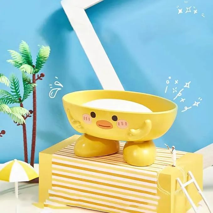 1pc Cute Duck Design Oval Plastic Soap Dish with Drainage Holes - Easy-Clean Durable Bathroom & Kitchen Sink Organizer for Soap, Shampood