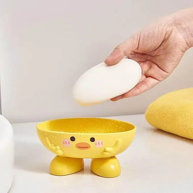 1pc Cute Duck Design Oval Plastic Soap Dish with Drainage Holes - Easy-Clean Durable Bathroom & Kitchen Sink Organizer for Soap, Shampood