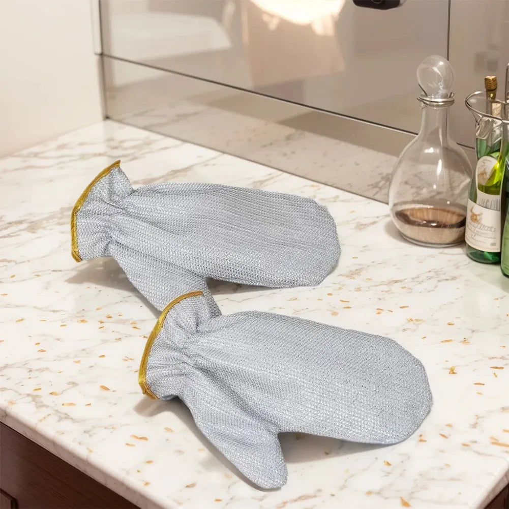 New Steel Wire Dishwashing Gloves for Kitchen Cleaning Waterproof & Insulated Multifunctional Household Cleaning Gloves Heat Resistant Reusable for Washing Dishes Pot Scrubbing Laundry and Gardening Durable & Skin Friendly