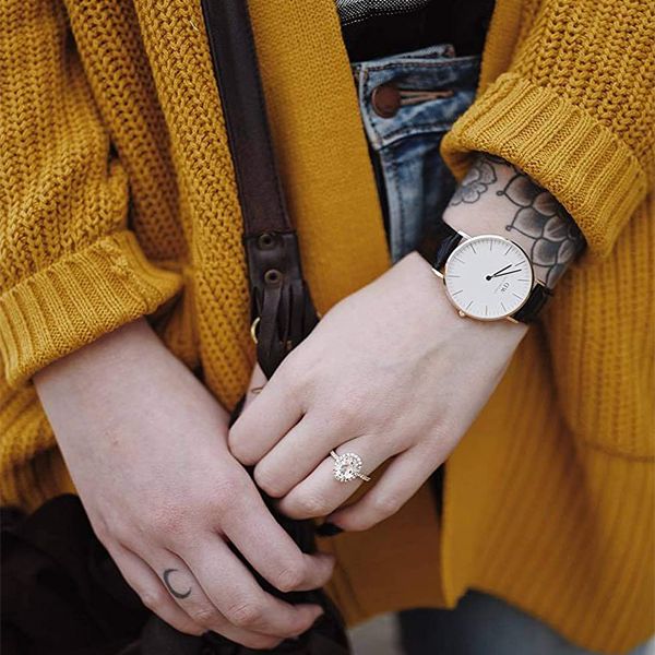 DW Leather Strap Men Wrist Watch Analog Brown Leather Luxury Wrist Watch Stainless steel Smart Watch Leather Straps