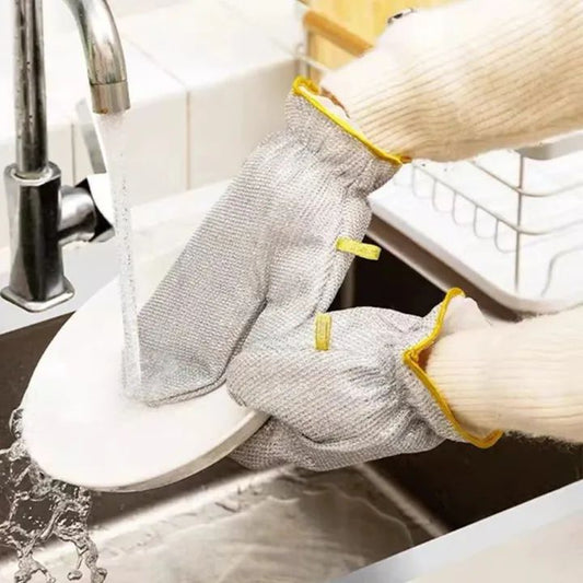 New Steel Wire Dishwashing Gloves for Kitchen Cleaning Waterproof & Insulated Multifunctional Household Cleaning Gloves Heat Resistant Reusable for Washing Dishes Pot Scrubbing Laundry and Gardening Durable & Skin Friendly